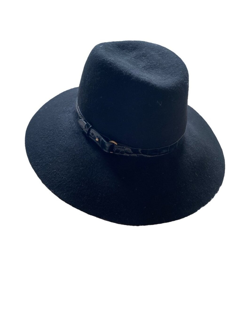 Eric Javits New York Black Hat Wool Fedora Crocodile Embossed Leather Band - Picture 1 of 12